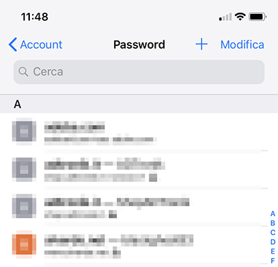 elenco password salvata su iphone