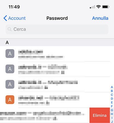 eliminare password salvate su iphone