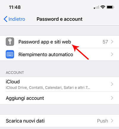 vedere password salvate iphone