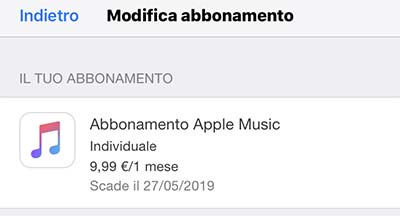annullare abbonamento apple music da iphone e ipad