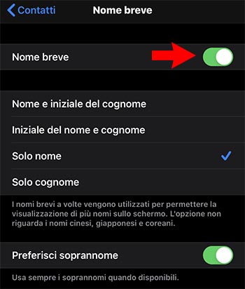 soprannome contatti iphone