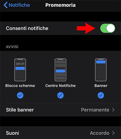 notifiche promemoria iphone