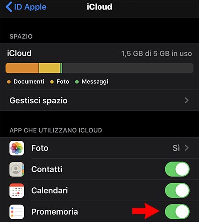 problemi promemoria iphone