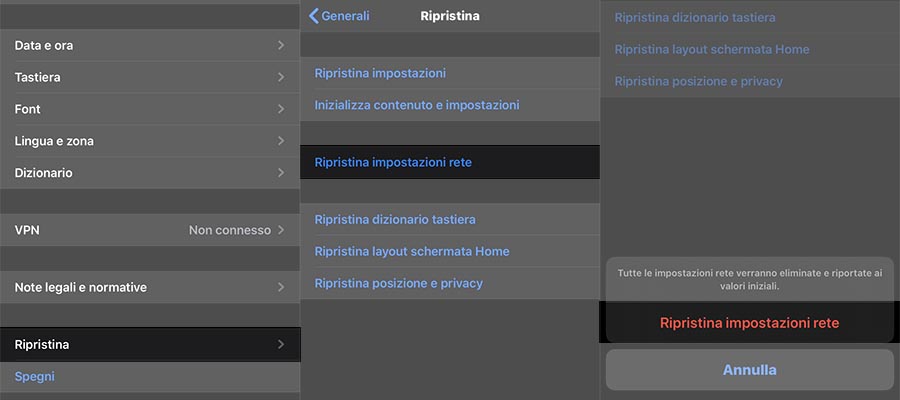 problemi dettatura iphone - ripristino impostazioni di rete