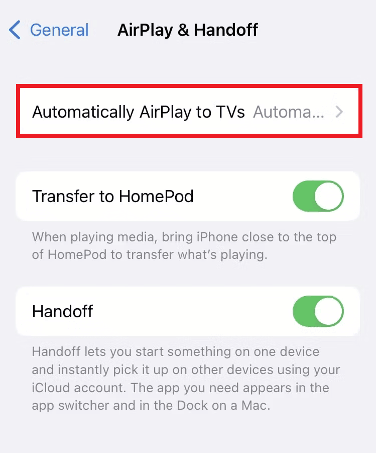 Tocca automaticamente AirPlay sui televisori