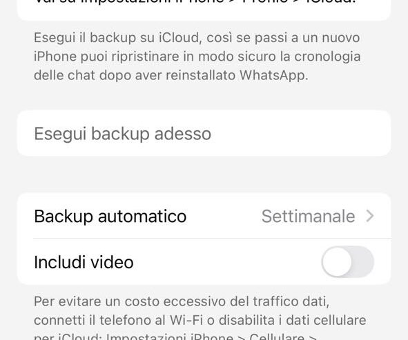 Backup Whatsapp incompleto su iPhone [Risolto]